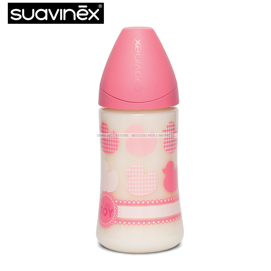 Suavinex Biberon Super-Héros Rose Silicone Débit Moyen +6M 360ml