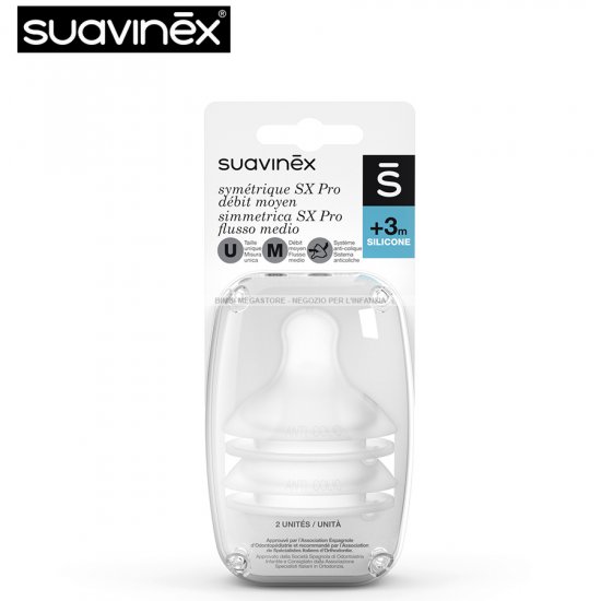 Suavinex - Tettarella Simmetrica Sx Pro 2 Pz Flusso Medio - Bimbi Megastore